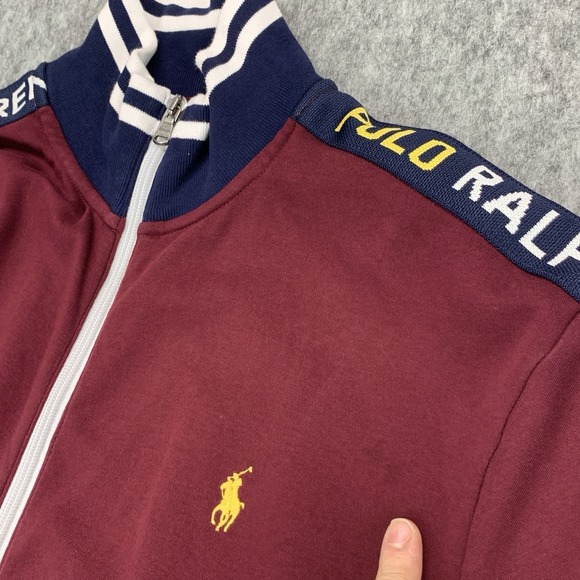 Polo Ralph Lauren Men's Logo Graphic Track Jacket Burgundy Full Zip - Size L - Picture 5 of 14